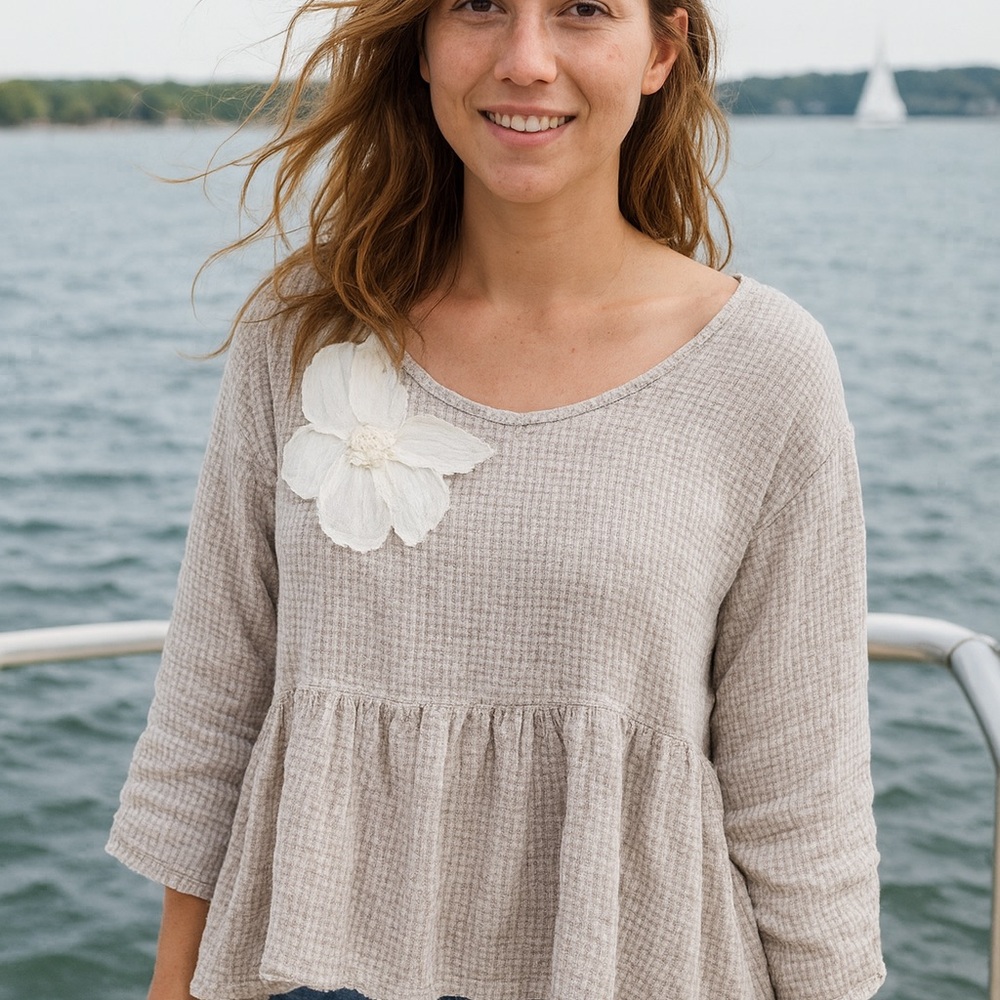 animale linen top peplum ruffle flower